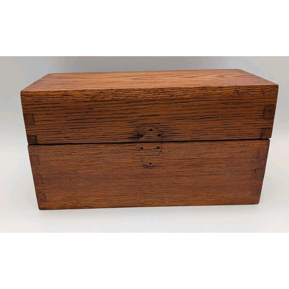 Vtg Oak Box Dovetail Handmade Hinged Lid Jewelry Watch Trinket